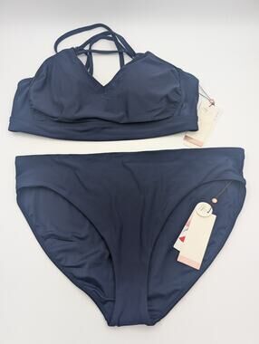 Calia Womens Blue Mid Rise Full Coverage Swim Bikini Top & Bottom Size XXL NWT